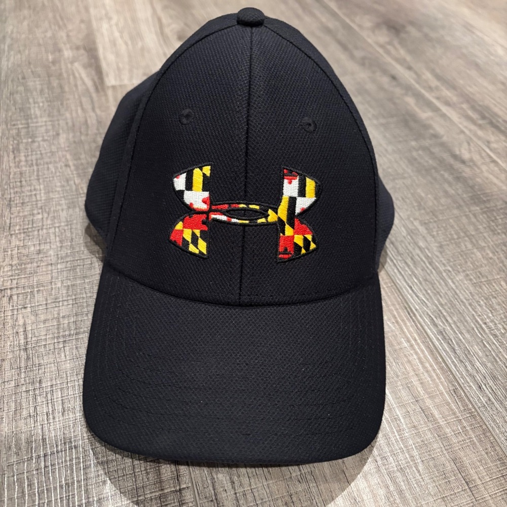 Under Armour Maryland Terrapins Hat Black Flag Logo Stretch Fit LG/XL Mens Cap